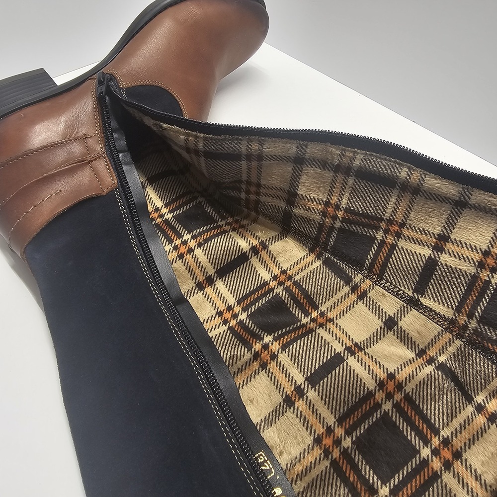 Remonte Knee High Leather/Blue Suede Boot- Plaid Inner Lining Size 36 EU/5.5 US - Picture 13 of 14